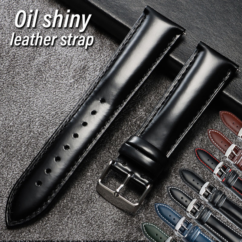 Leather Strap Quick Release - Oil Shiny Genuine Leather Strap 18mm