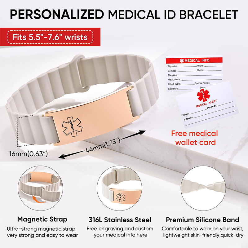 Custom Medical ID Bracelet for - Silicone Band Women 评论和价格