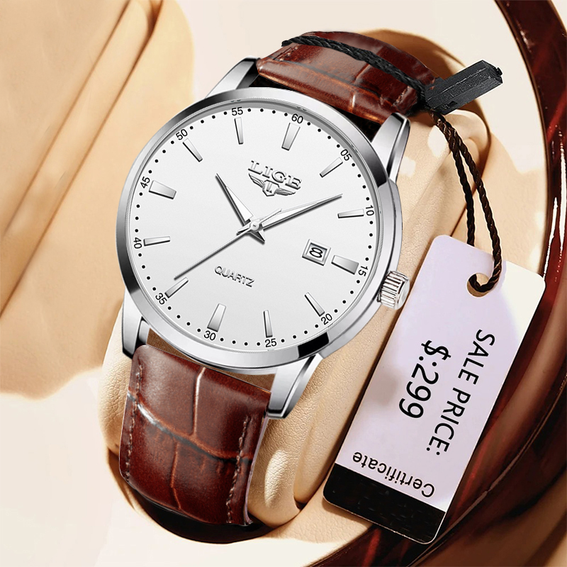 LIGE Man Watch Fashion Leather - Leather Watch Band Men 评论和价格