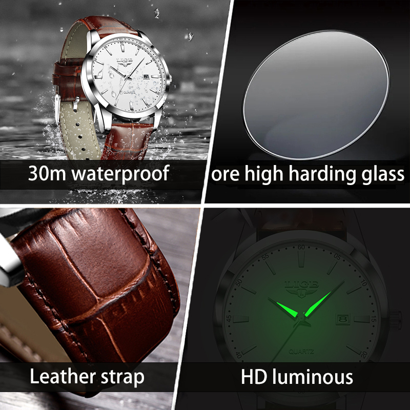 LIGE Man Watch Fashion Leather - Leather Watch Band Men 评论和价格