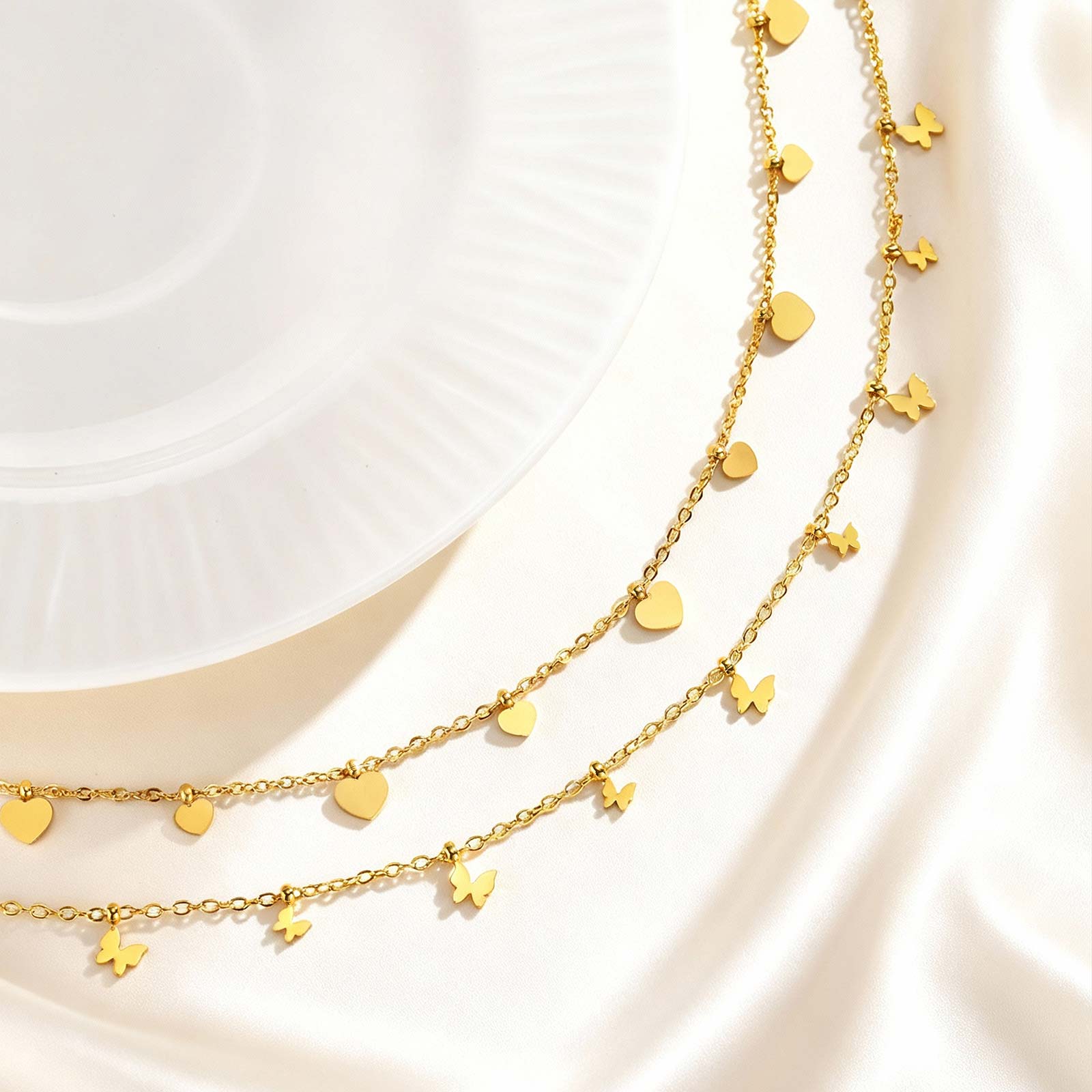 Dainty Heart Butterfly Necklac - Butterfly Clasp Deployant 评论和价格