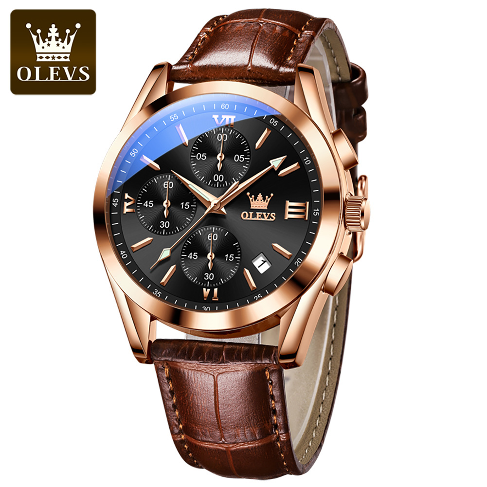 OLEVS 2872 Chronograph Quartz  - Leather Watch Band Men 评论和价格