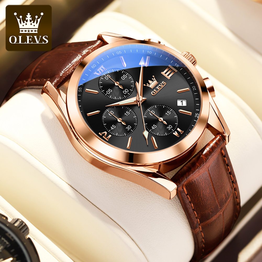 OLEVS 2872 Chronograph Quartz  - Leather Watch Band Men 评论和价格