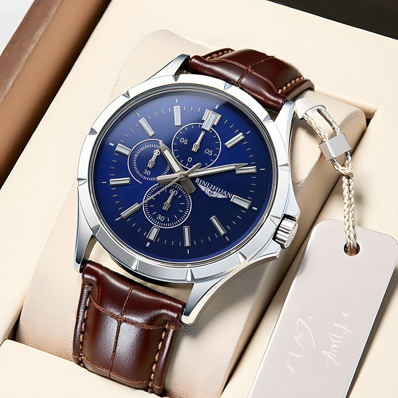 Men Chronograph Quartz Watch,  - Leather Watch Band Men 评论和价格