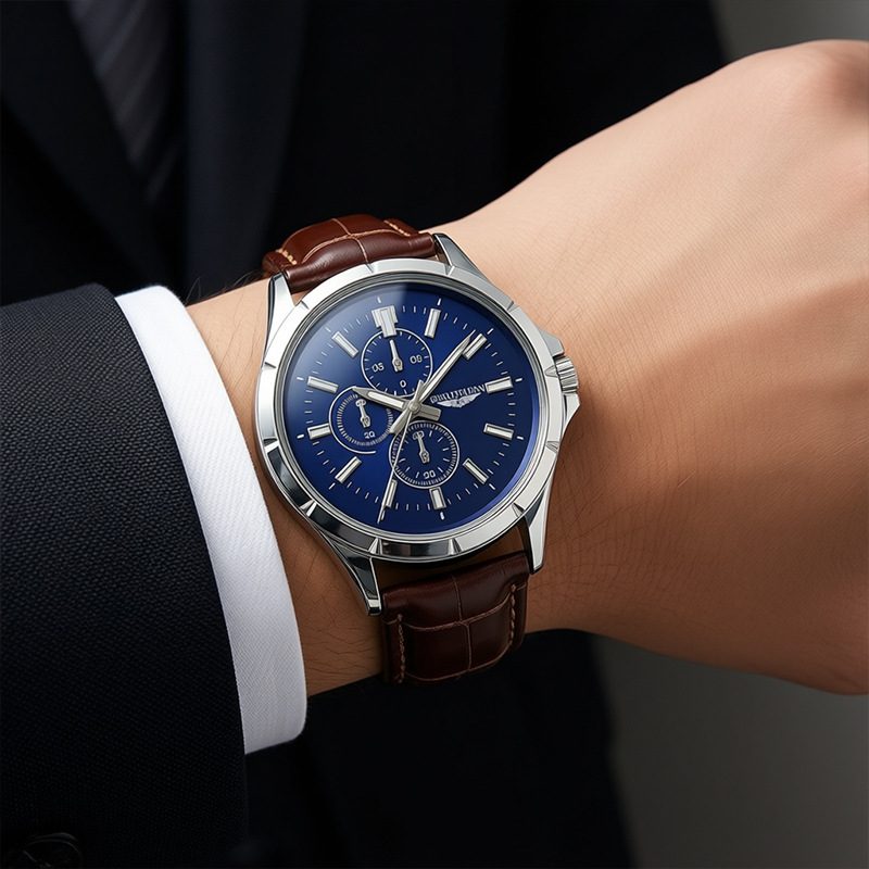 Men Chronograph Quartz Watch,  - Leather Watch Band Men 评论和价格