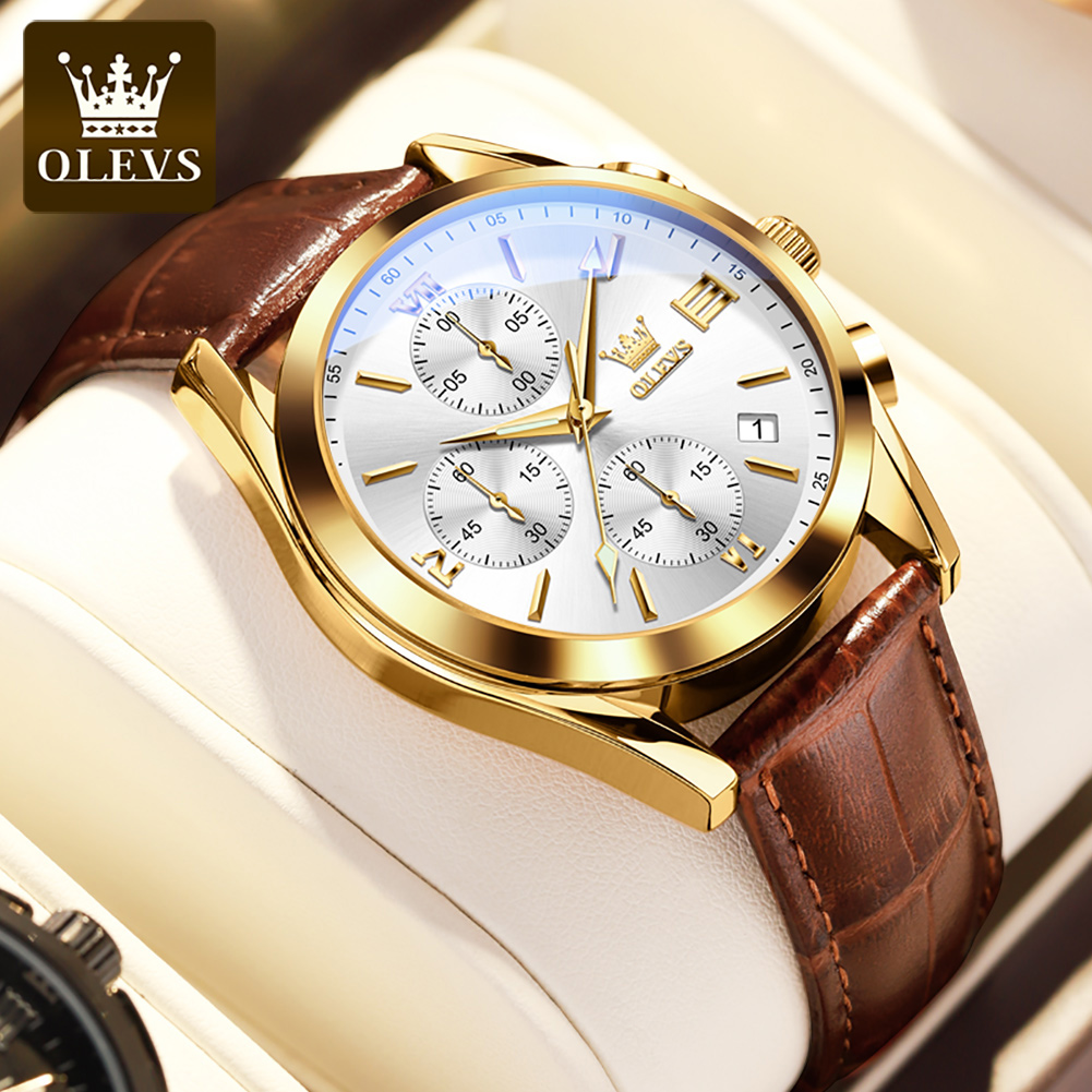 OLEVS 2872 Chronograph Men's W - Leather Watch Band Men 评论和价格