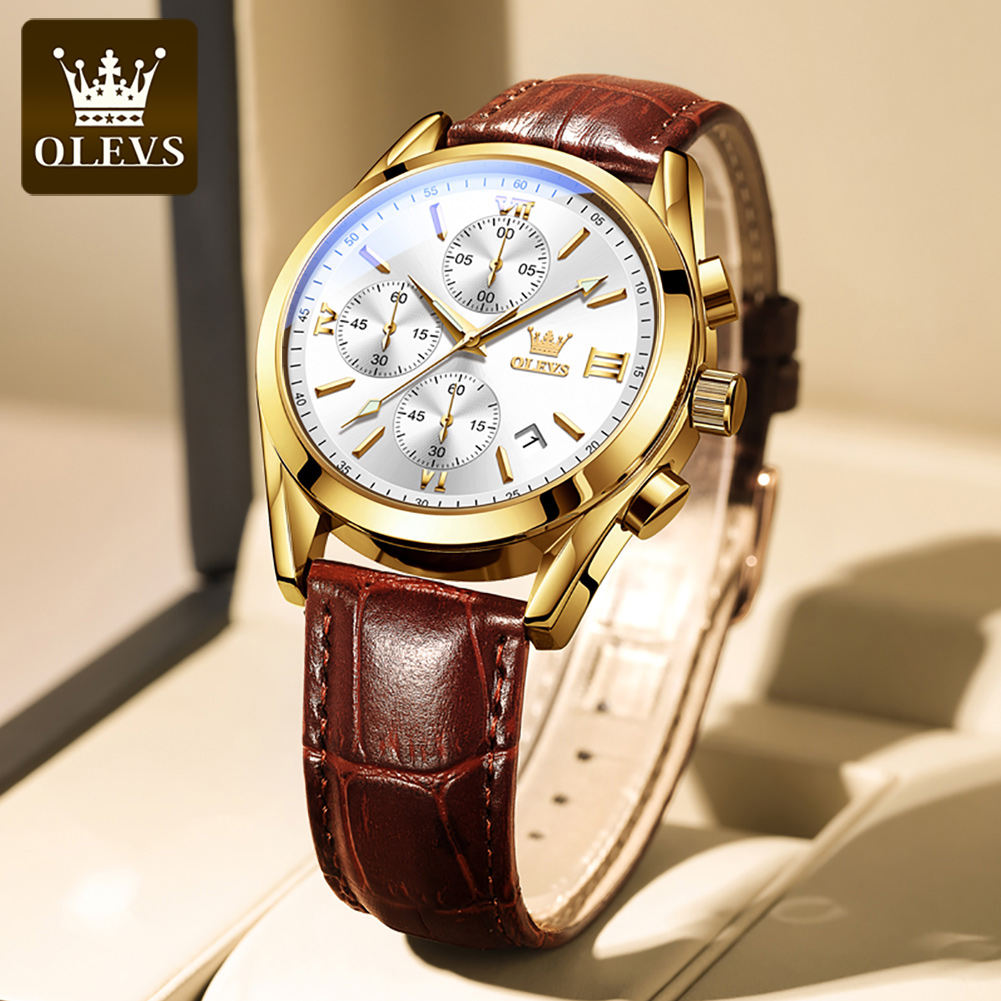 OLEVS 2872 Chronograph Men's W - Leather Watch Band Men 评论和价格