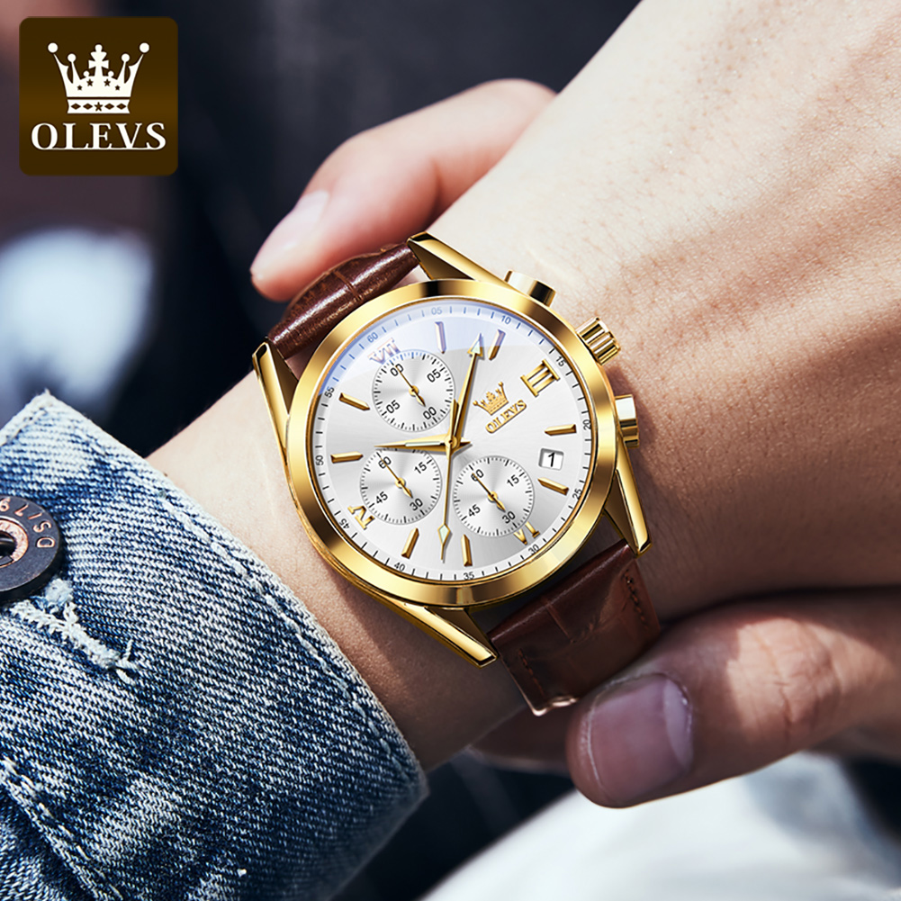 OLEVS 2872 Chronograph Men's W - Leather Watch Band Men 评论和价格