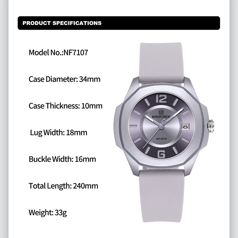 NAVIFORCE 7107 Watch for Women - Silicone Band Women 评论和价格