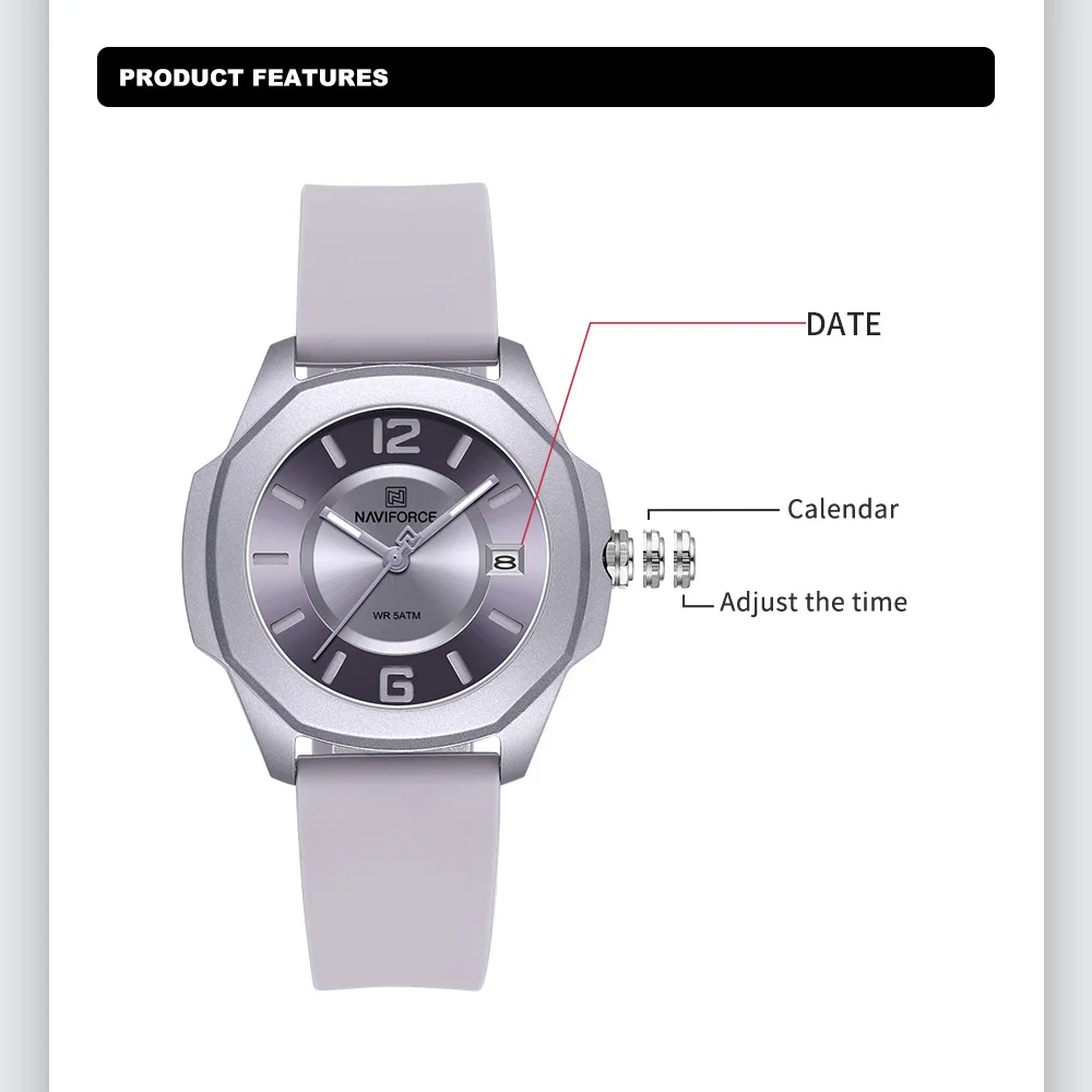NAVIFORCE 7107 Watch for Women - Silicone Band Women 评论和价格