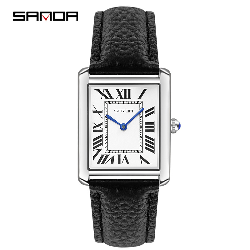 Sanda Rectangular Wrist Watche - Leather Watch Band Men 评论和价格