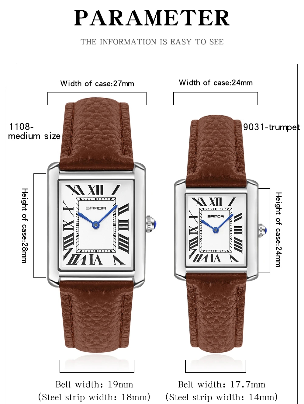 Sanda Rectangular Wrist Watche - Leather Watch Band Men 评论和价格