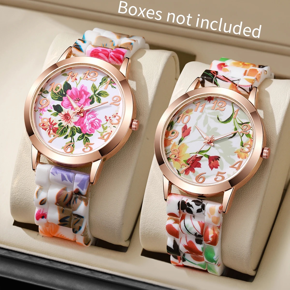 2PCS Fashion Flower Printed Wo - Silicone Band Women 评论和价格