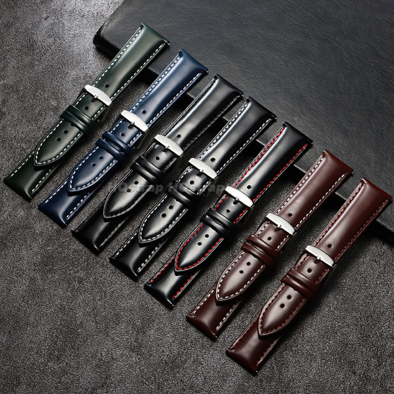 Oil Shiny Genuine Leather Stra - Leather Strap Quick Release 评论和价格