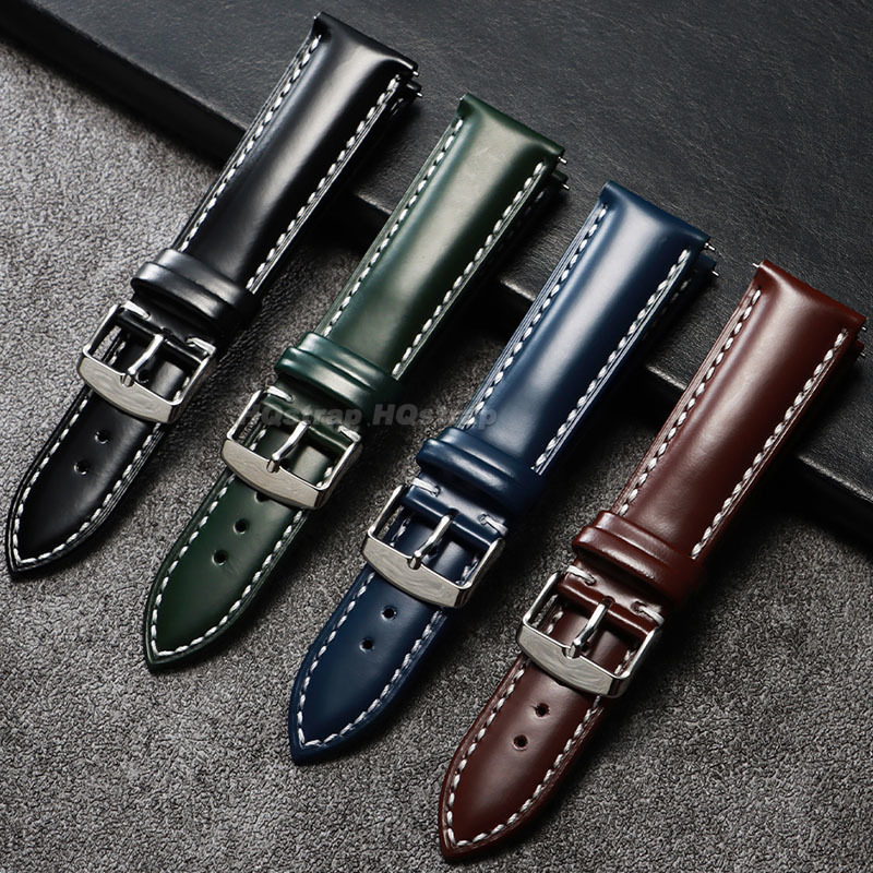 Oil Shiny Genuine Leather Stra - Leather Strap Quick Release 评论和价格