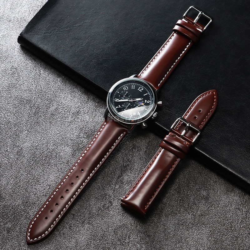 Oil Shiny Genuine Leather Stra - Leather Strap Quick Release 评论和价格