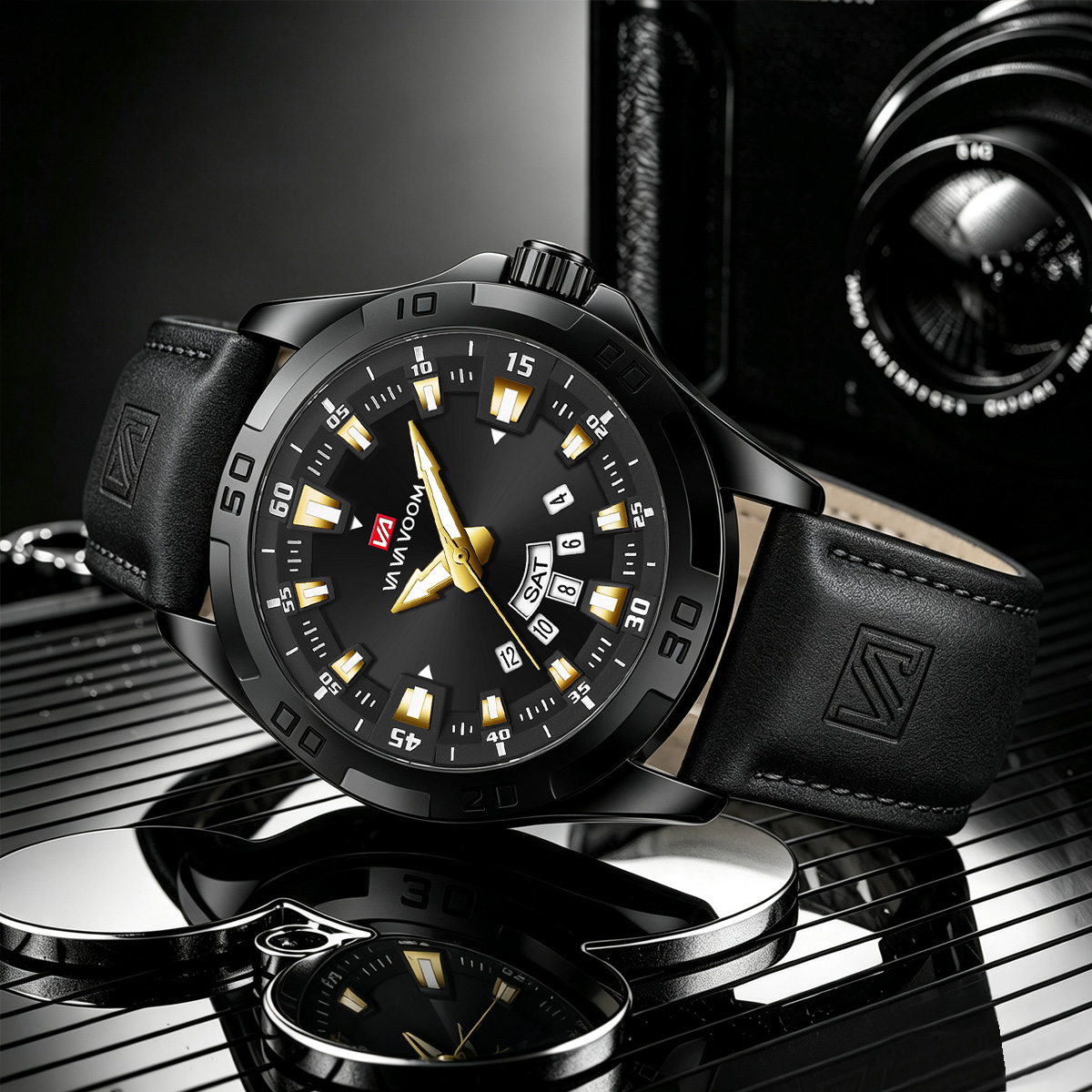 Men Watch Black Leather Strap  - Leather Watch Band Men 评论和价格