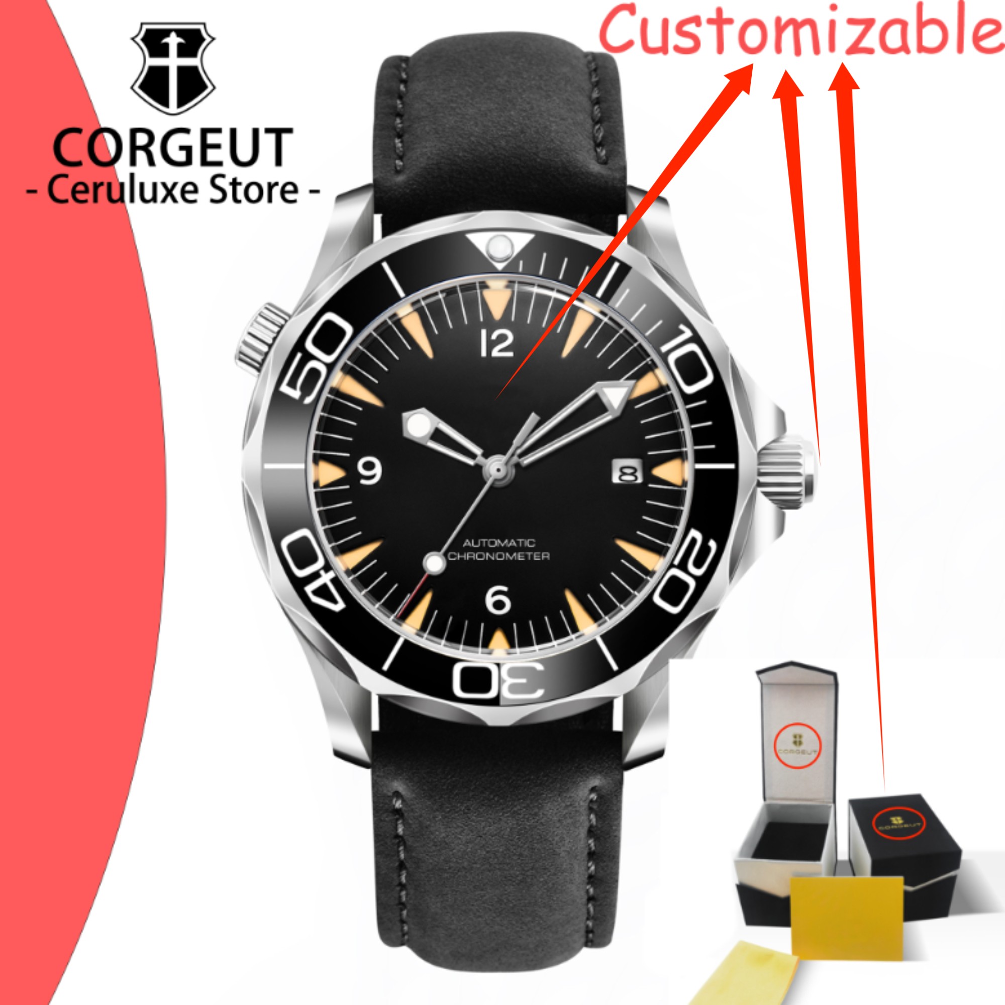 CUSTOM Logo Sapphire Glass Aut - Stainless Bracelet Diver 评论和价格